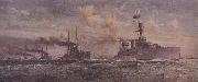 Charles Dixon HMS Cardiff leading the surren-dered German Fleet into the Firth of Forth painting